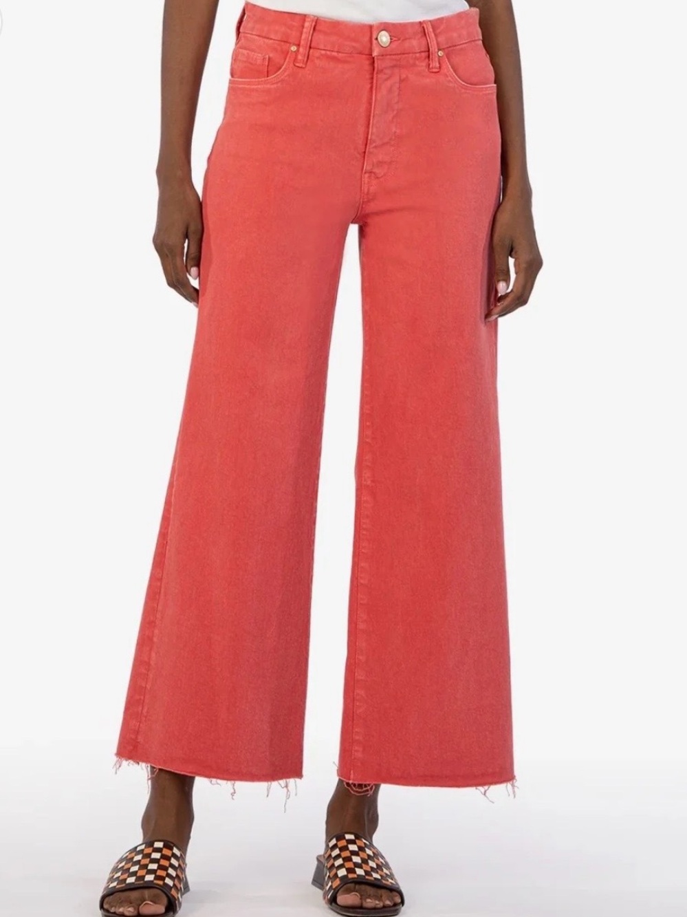 KUT from the Kloth Meg Fab Ab Wide Leg Coral Red Denim Pants Size 4